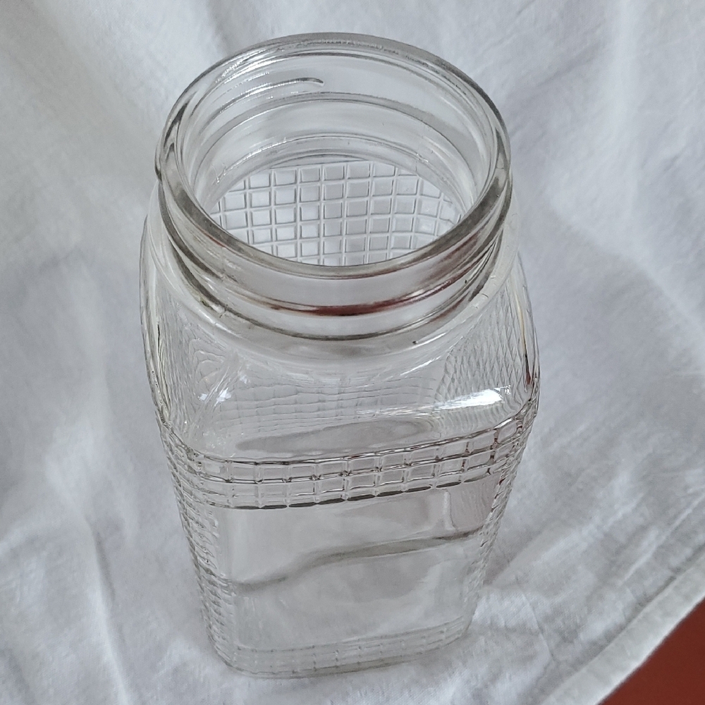 Clear Textured Glass Jar- Quilted Square Waffle Grid Pattern *no Lid* - Picture 4 of 4